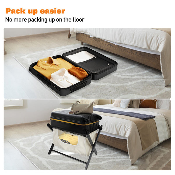 English Elm Hofitlead Rubberwood Folding Luggage Rack with Two Tier Shelf for Guest Rooms D45284654