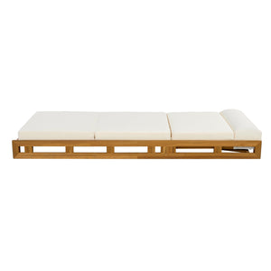 English Elm Christopher Knight Home® - Lounge Chaise Set With Adjustable Headrest - Durable Acacia Wood & Water-Resistant Cushions (Beige) N770P272405T_N770P285267B