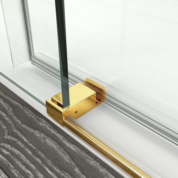 English Elm 56" Frameless Sliding Shower Door Tempered Glass Soft Close Brushed Gold Hardware W1573P203105