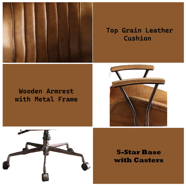 English Elm Hamilton Executive High Back Top Grain Leather Office Chair with Wooden Armrests B2726P248702