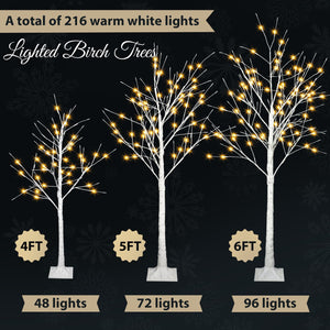 English Elm Set of Lighted Birch Tree with 216 Warm White LEDs, 3-Sizes 4/5/6FT, Indoor/Outdoor Romantic Decor N710P181843Y