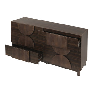 English Elm Modern Fluted 6 Drawer Dresser with Solid Wood Legs Japandi Chest for Bedroom Dark Brown N739S0000013D