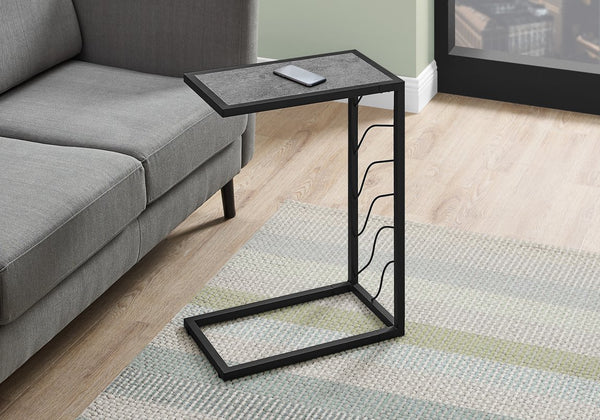 English Elm Accent Table, C-Shaped Design For Living Room And Bedroom, Grey Laminate Top With Black Metal Base B2710P219256