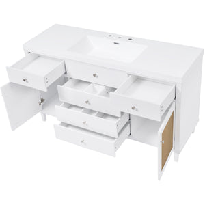 English Elm Christopher Knight Home® - 60" Modern Bathroom Vanity with Durable SMC Sink, Rattan Doors, Soft-Close Drawers, Pine Legs White N817P296130W