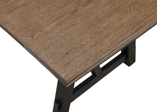 English Elm 6pc Cottage Solid Wood Extendable Dining Set with Upholstered Chairs Bench Trestle Base B011S01671