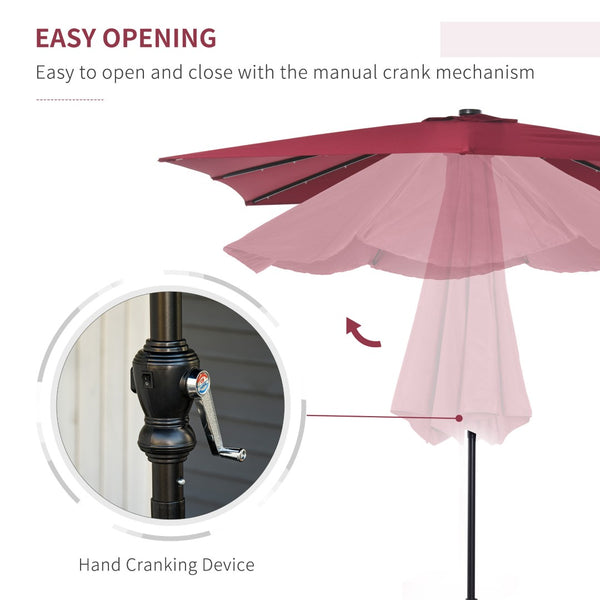 English Elm Outsunny 9' X 7' Solar Umbrella With Led Lights, Tilt & Crank For Ultimate Outdoor Comfort & Style W2225P174255-GIGA