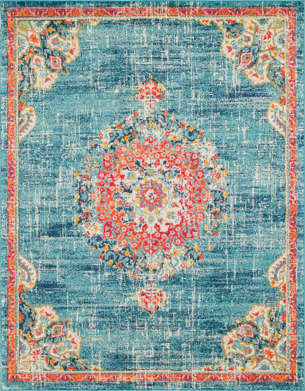Unique Loom Penrose Alexis Machine Made Medallion Rug Blue, Gray/Ivory/Navy Blue/Orange/Red/Pink 7' 10" x 10' 0"