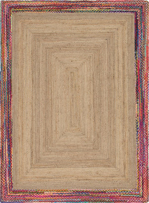 Unique Loom Braided Jute Manipur Hand Braided Border Rug Natural, Blue/Gold/Green/Ivory/Navy Blue/Orange/Red/Pink 9' 0" x 12' 2"
