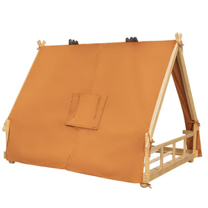 English Elm Twin Cabin Bed with Detachable Tent Skylight and Woodland Deer Antler Accents Brown N708P356717D
