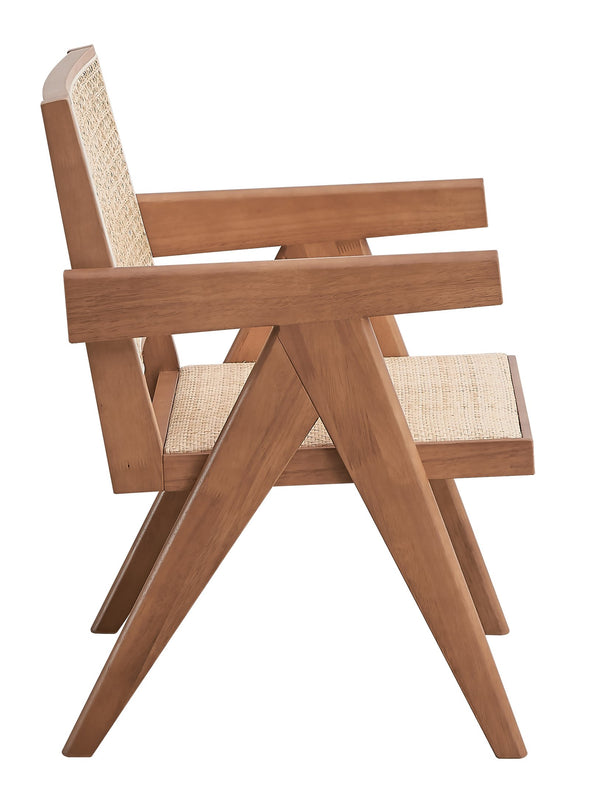 English Elm Beige Rattan Accent Chair with Natural Wood Legs — Breathable Seat, Rustic Earthy Style for Home B062P209169