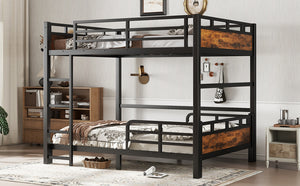 English Elm Full Metal Bunk Bed - Versatile Full-Over-Full Design With Vintage Wood Finish & Safety Fence W1580S00226