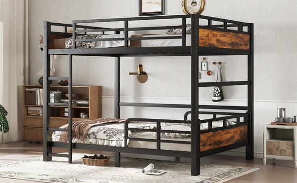 English Elm Full Metal Bunk Bed - Versatile Full-Over-Full Design With Vintage Wood Finish & Safety Fence W1580S00226
