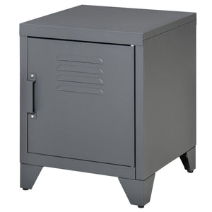 English Elm Homcom Industrial Steel Side Table with Louvered Door and Adjustable Shelf for Living Room W2225P229488