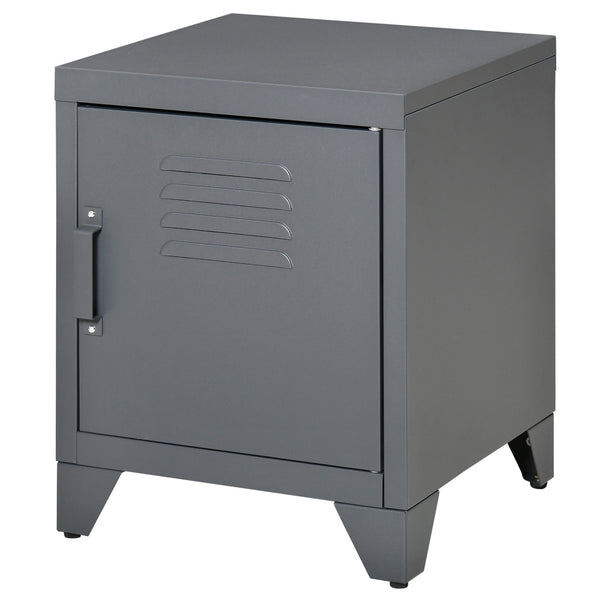 English Elm Homcom Industrial Steel Side Table with Louvered Door and Adjustable Shelf for Living Room W2225P229488