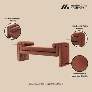 English Elm Concord Chenille Accent Bench with Bolster Pillows and Kiln-Dried Pine Frame, Commercial Grade Durability Terracotta B365P398214