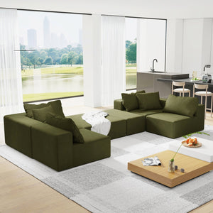 English Elm Modern Upholstered Sectional Sofa Set, Modular 132" L-Shaped Chenille Couch, No Assembly, Plush Comfort and Versatile Configuration Green W834S00373