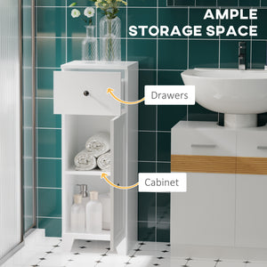 English Elm kleankin Compact Bathroom Storage Cabinet 12.5" W x 35" H with Drawer, Adjustable Shelf, Anti-Tip, White Elegance W2225P216994