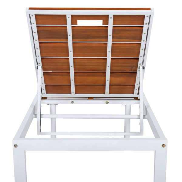 English Elm Outdoor Acacia Wood Slat Chaise Lounge with Powder Coated Frame for Patio Resort Brown,White N719P383161K