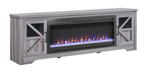 English Elm 75" Gray Wood Tv Stand with 44 Inch Electric Fireplace for Living Rooms W1769S00009