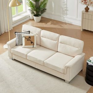 English Elm 82" Chesterfield Snowfleece Upholstered 3-seat Sofa Nailhead Trim Plush Living Room Beige W1359P386036
