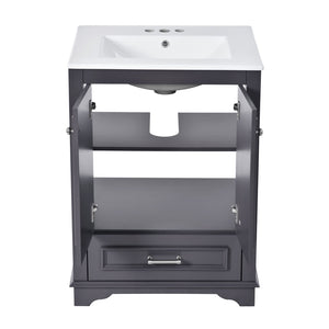 English Elm 24'' Bathroom Vanity with Ceramic Sink Combo Modern Freestanding MDF Cabinet with Soft-Close Doors and Sleek Silver Handles for Spacious Organized Bathroom Storage Blue Gray N710P194893C