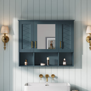English Elm 35 Inch Wall Mount Medicine Cabinet Soft Close Mirror Storage for Modern Bathroom Blue N710P389453C