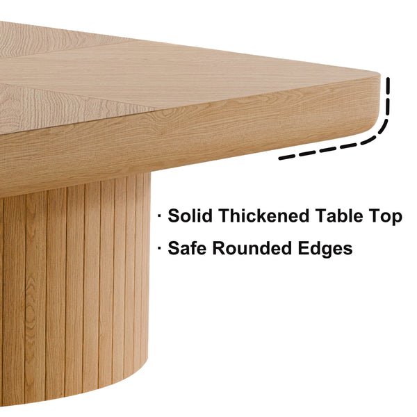 English Elm 34.6'' Square Coffee Table Parquet Wood Veneer Sculptural Cylindrical Base Modern Living Room Natural Wood W1435P337646