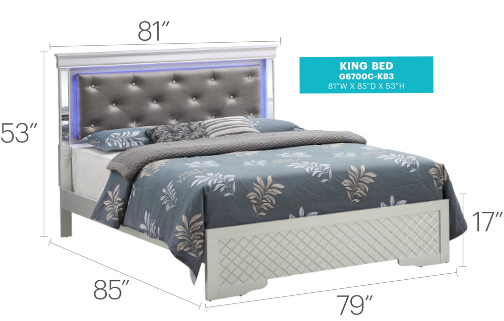 English Elm Elegant King Bed In Silver Champagne - Stylish Transitional Design With Ample Storage & Durability B078S00543