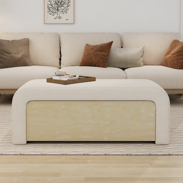 English Elm Christopher Knight Home® - Upholstered Ottoman With Storage Drawer - Chic Boucle Fabric, Solid Wood, Versatile Seating Solution N757P303234W