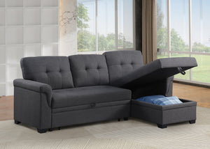 English Elm Convertible L-shaped Sectional Sofa with Hidden Storage and Linen Fabric Sleeper B102S00099