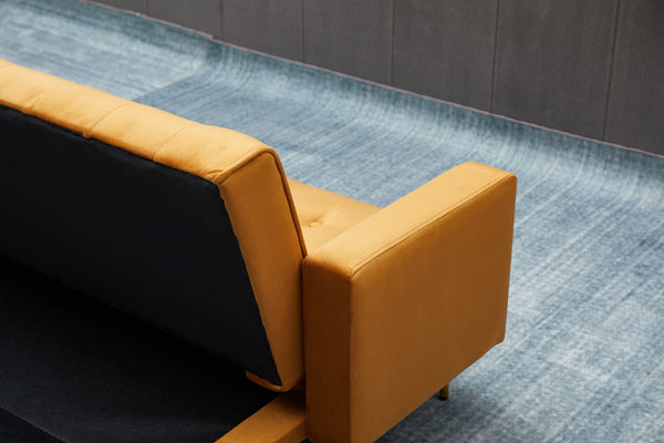 English Elm Sofa Bed Velvet Upholstered Convertible with Gold Metal Legs for Studio Spaces Ginger B205P246430