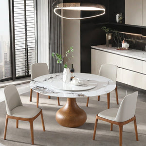 English Elm Modern Marble Dining Table - 59" Round Sintered Stone With Lazy Susan, Perfect For Small Spaces! W2699S00007