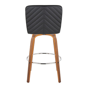 English Elm Fixed-height Swivel Barstools Mid-century Walnut Bentwood Frame Grey Upholstered Set B202S01925