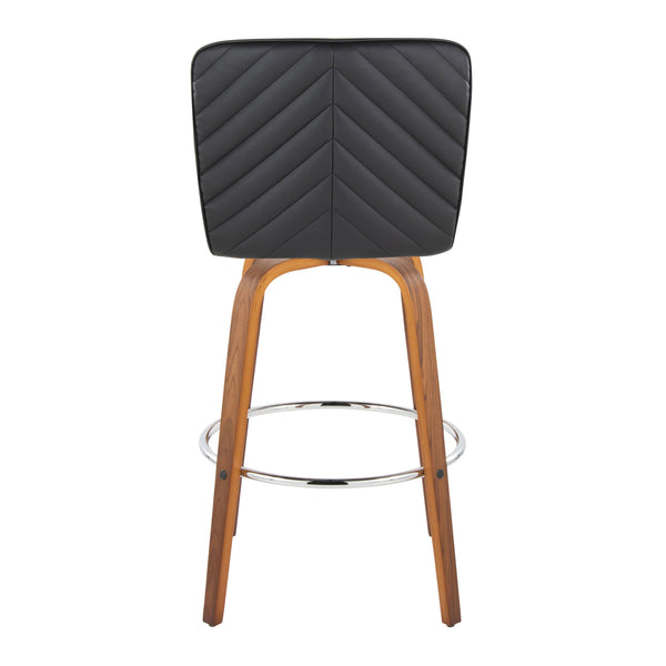 English Elm Fixed-height Swivel Barstools Mid-century Walnut Bentwood Frame Grey Upholstered Set B202S01925
