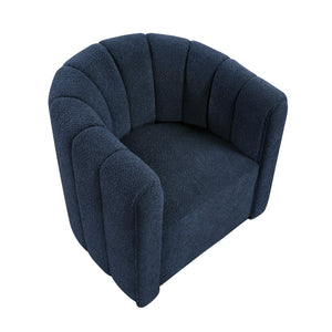 English Elm Modern Swivel Chair with Ottoman in Bouclé Fabric, Solid Wood Frame, Cozy Curved Design for Living Rooms Blue 32 L x 31 W x 31.25 H B011P281845