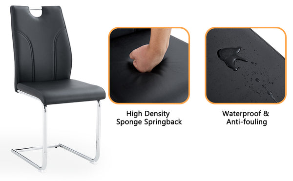 English Elm Black Pu Dining Chair Set Of 6 - Modern Ergonomic Comfort With Silver Metal Legs For Home & Office W2920P225024