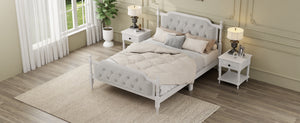 English Elm Traditional Solid Wood Bed Frame with Tufted Upholstered Headboard, No Box Spring Needed, Sturdy 400 lb Capacity Antique White 57.5 L x 22.5 W x 10.5 H N701P242546K