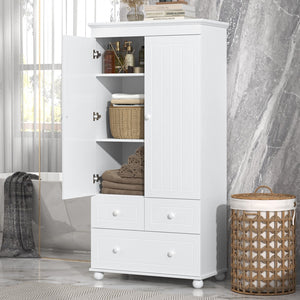 English Elm Tall Storage Cabinet With Three Drawers For Bathroom/Office, White