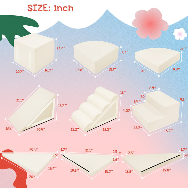 English Elm 9-piece Soft Foam Toddler Climbing Play Set with Velcro Blocks for Indoor Playrooms Beige N710P444692K