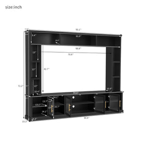 English Elm Entertainment Wall Unit with Glass Doors Open Shelving Mdf Living Room Storage Black N710S688100B