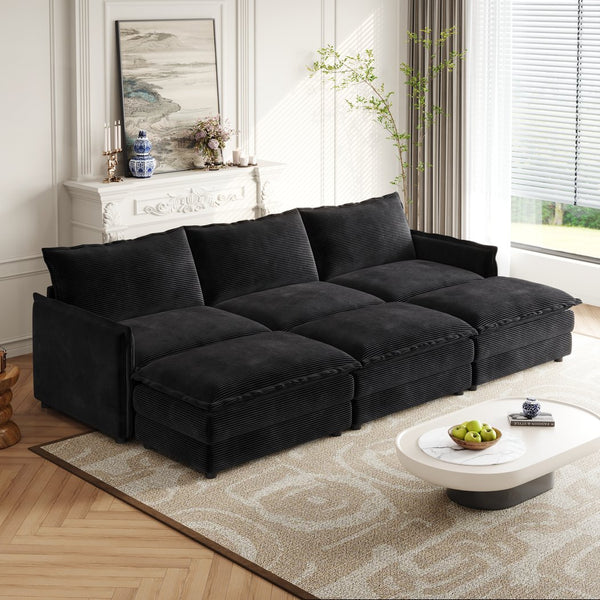 English Elm Corduroy 3-Seater Cloud Sofa With Movable Footrests - Oversized Deep-Seat Recliner For Ultimate Comfort W834S00443
