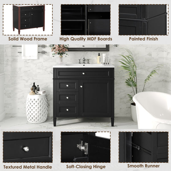 English Elm 36'' Modern Bathroom Vanity With Resin Sink, Storage Cabinet & Tip-Out Drawer For Stylish Organization SW000119AAB-2