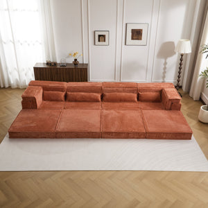 English Elm Compression Mahjong Sofa: Cozy Modular Floor Bed With Memory Foam & 4 Pillows, No Assembly, Orange W3723S00030