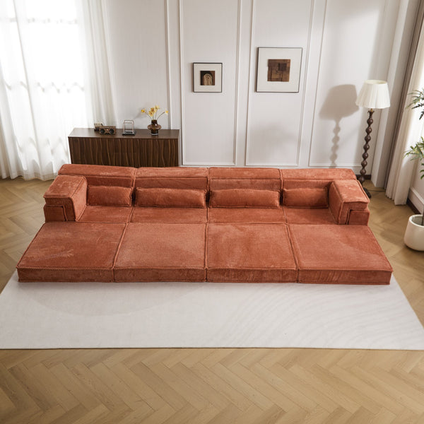 English Elm Compression Mahjong Sofa: Cozy Modular Floor Bed With Memory Foam & 4 Pillows, No Assembly, Orange W3723S00030