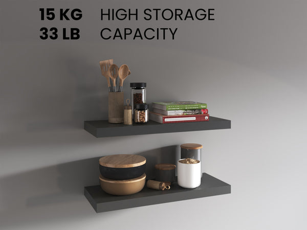 English Elm Floating Shelves - Modern Matt Gray Wall-Mounted Storage For Home Décor & Organization, 2 Shelves B097P250918