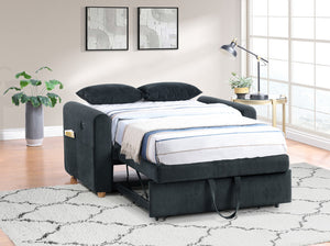 English Elm Mireille Corduroy Convertible Sleeper Loveseat with Usb Charging and Storage Pockets Black B2749P413228