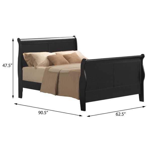 English Elm Black Queen Sleigh Bed with Elegant 3-Slat Headboard, Solid Pine Construction, Box Spring Required B062S00495