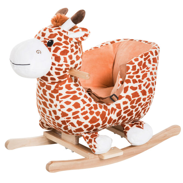 English Elm Qaba Giraffe Plush Toddler Rocking Ride on Toy with Sound and Safety Belt W2225P200647