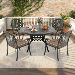 English Elm 5-piece Cast Aluminum Outdoor Dining Set with Carved Floral Patio Chairs and Table W1710S00551