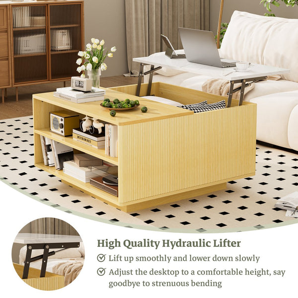 English Elm Lift Top Coffee Table Faux Marble Surface Hydraulic Storage Shelves Modern Home T3773P419176